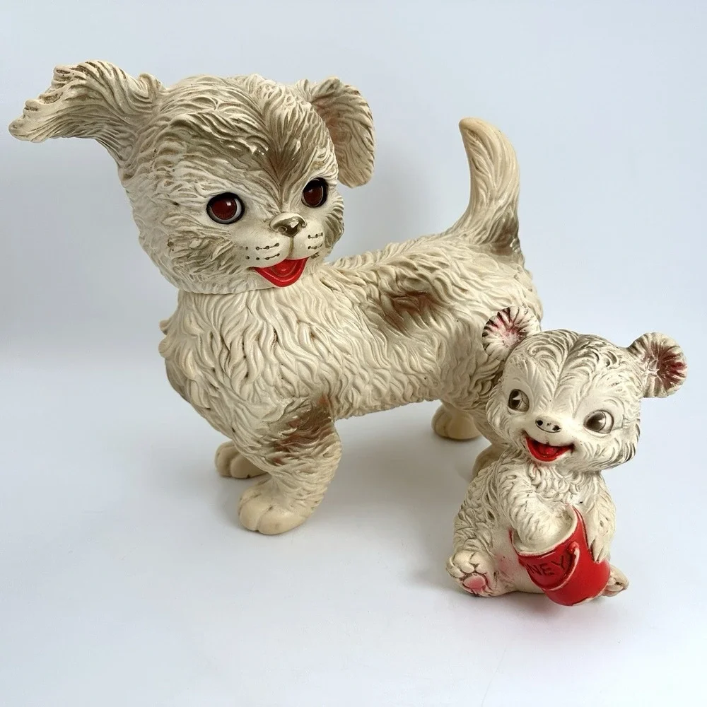 Edward Mobley Rubber Squeak Toy Set Cream Vintage Dog and Bear Cub Brookraft Toy